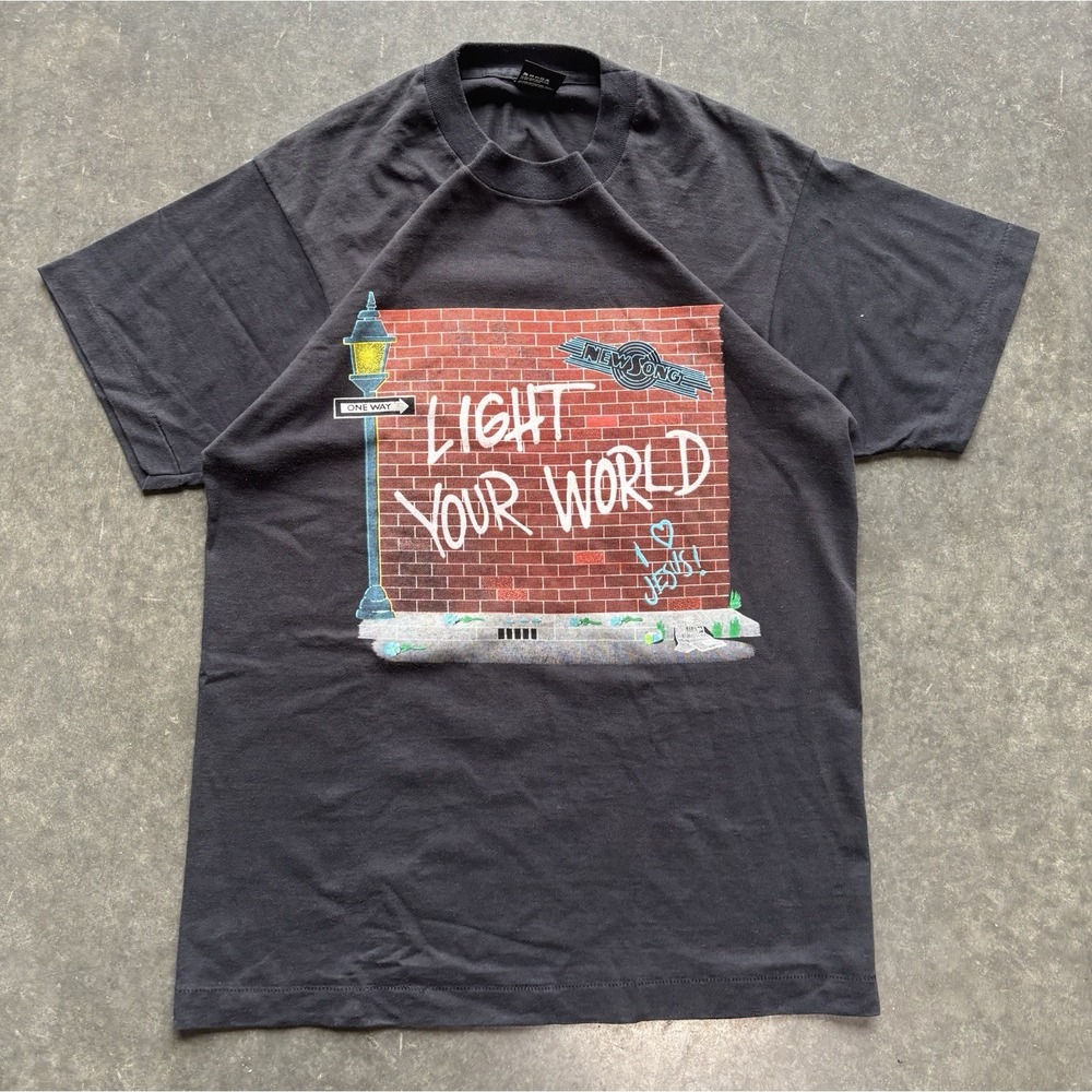 Vintage Jesus Single Stitch Graffiti Light Your World Graphic T Shirt Size Large